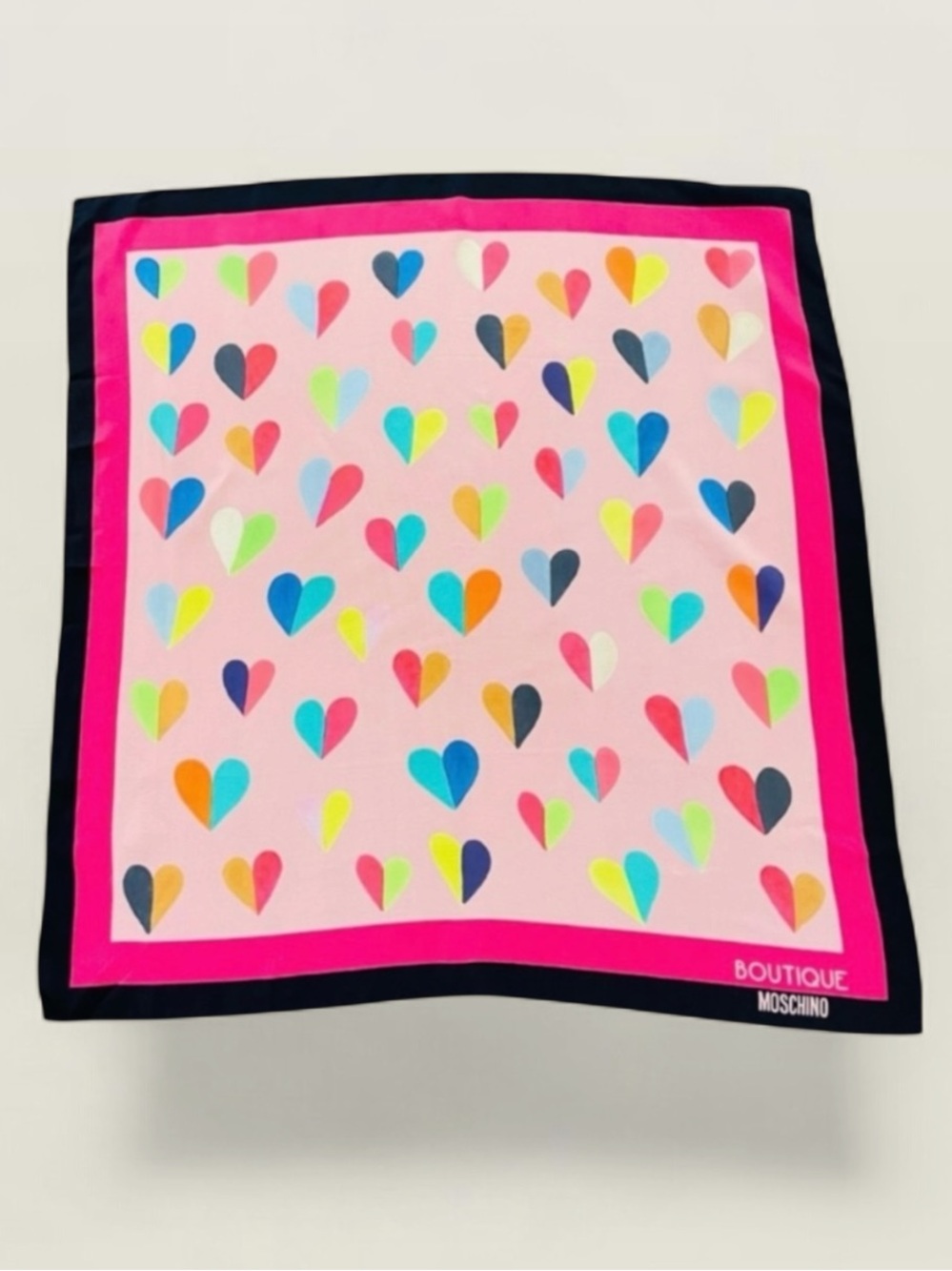 New! MOSCHINO BOUTIQUE SILK SQUARE HEART SCARF NEW 26x26